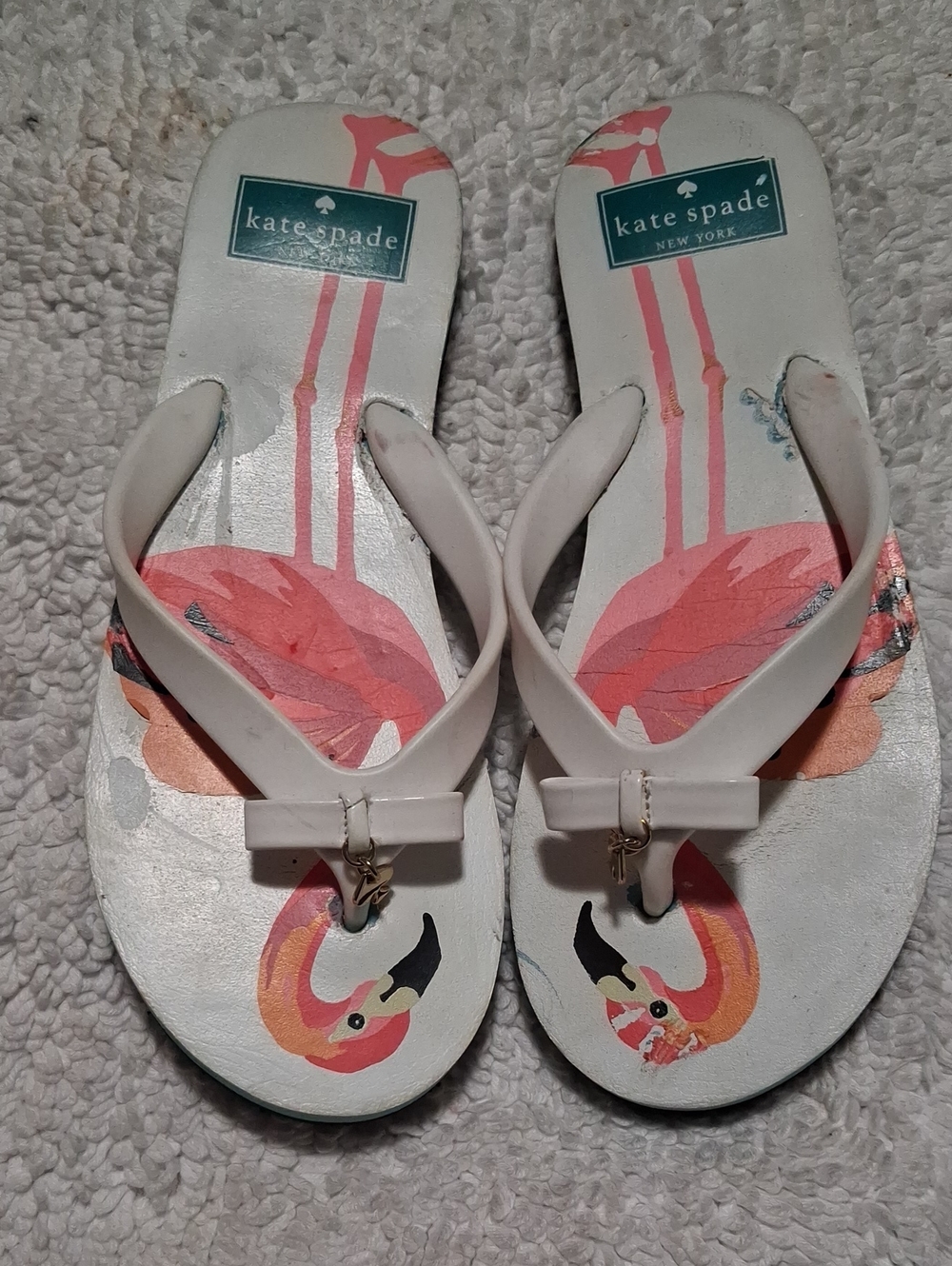 kate spade White & Pink Flamingo Bow Sandals